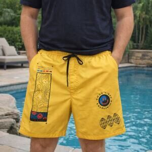 C22 Rue21 Swim Trunks Carbon Print Athletic Style Men’s XL Yellow